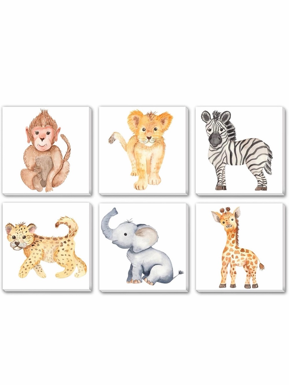 Nursery Animal Canvas Set - Watercolor Safari Prints
